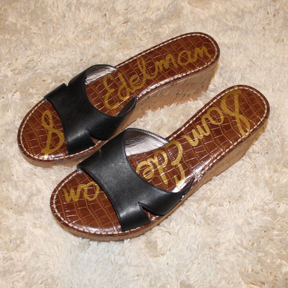 Sam Edelman Reid Wedge Sandals Black Strap - Picture 1 of 8